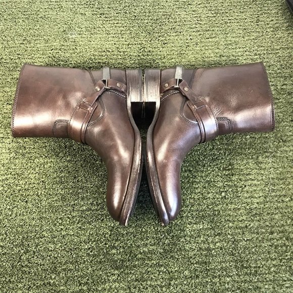Frye Womens Motorcycle Boots Brown Leather Straps Metal Harness Mid Calf 8 B - Picture 2 of 10